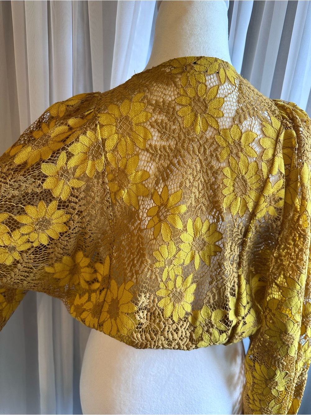 Hyfve Goldenrod Sheer Floral Cropped Lace Boho Tie-Front Top Shrug Size XS - Picture 9 of 13